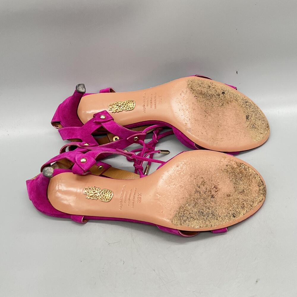 Aquazzura Sandals Womens 9.5 Pink Suede Strappy Lace Up Studded Heel Open Toe - Picture 8 of 11